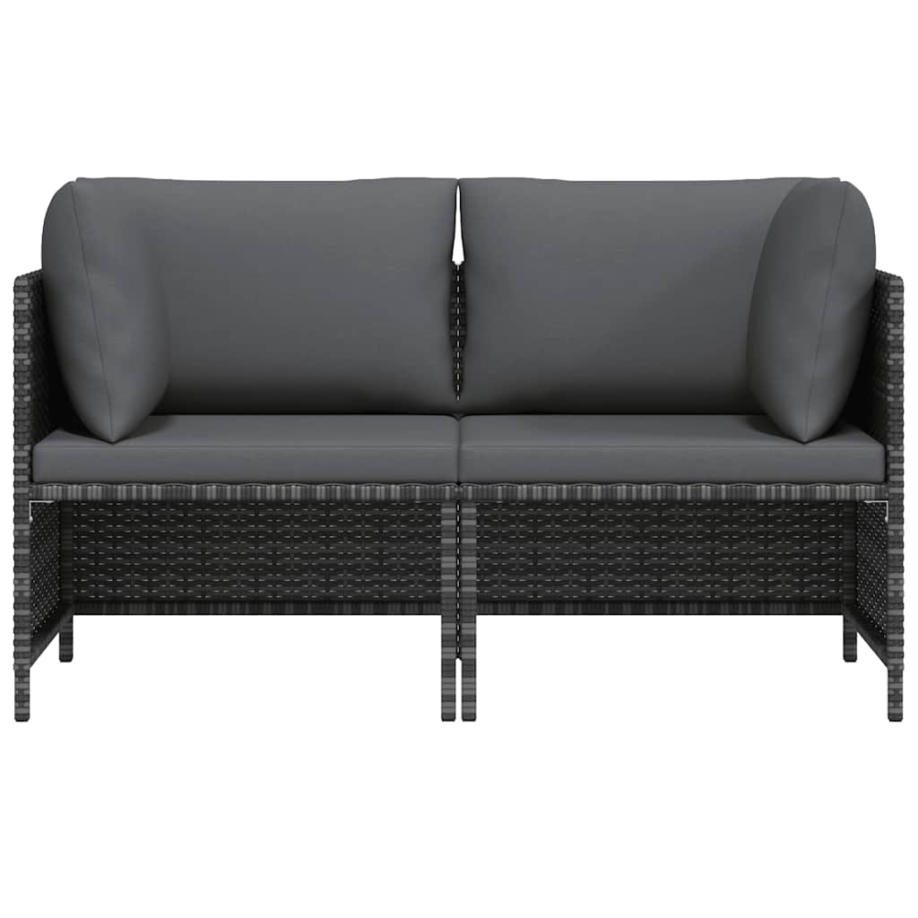 2-Seater Patio Sofa with Cushions Gray Poly Rattan