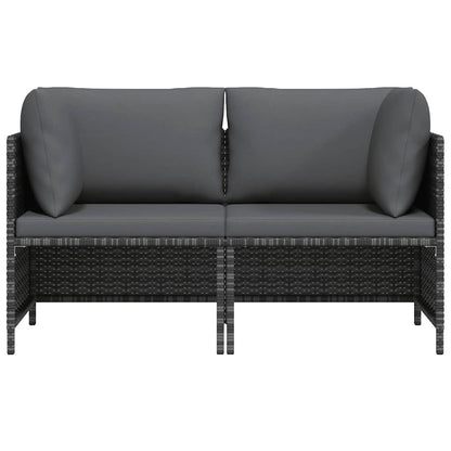 2-Seater Patio Sofa with Cushions Gray Poly Rattan