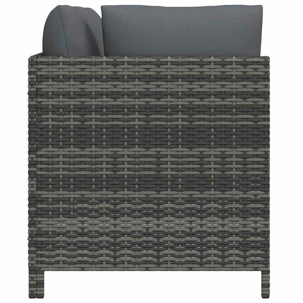 2-Seater Patio Sofa with Cushions Gray Poly Rattan