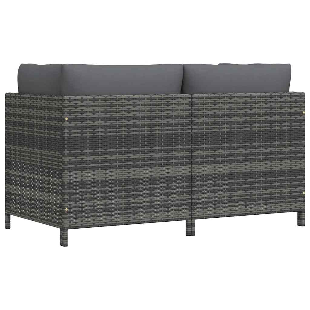 2-Seater Patio Sofa with Cushions Gray Poly Rattan
