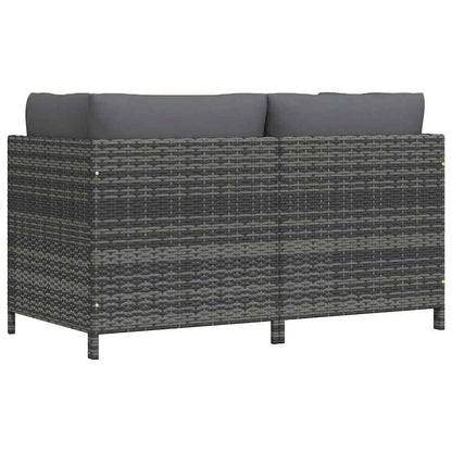 2-Seater Patio Sofa with Cushions Gray Poly Rattan