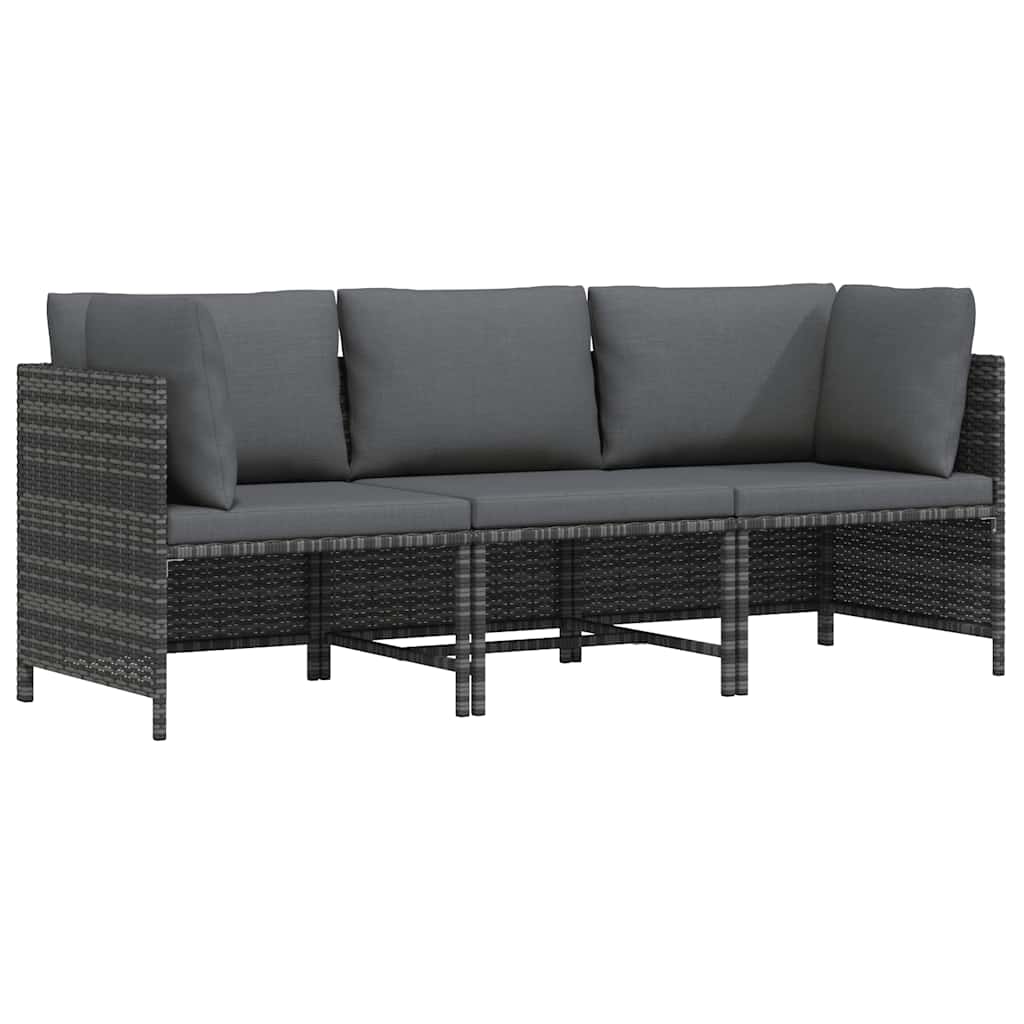 3-Seater Patio Sofa with Cushions Gray Poly Rattan