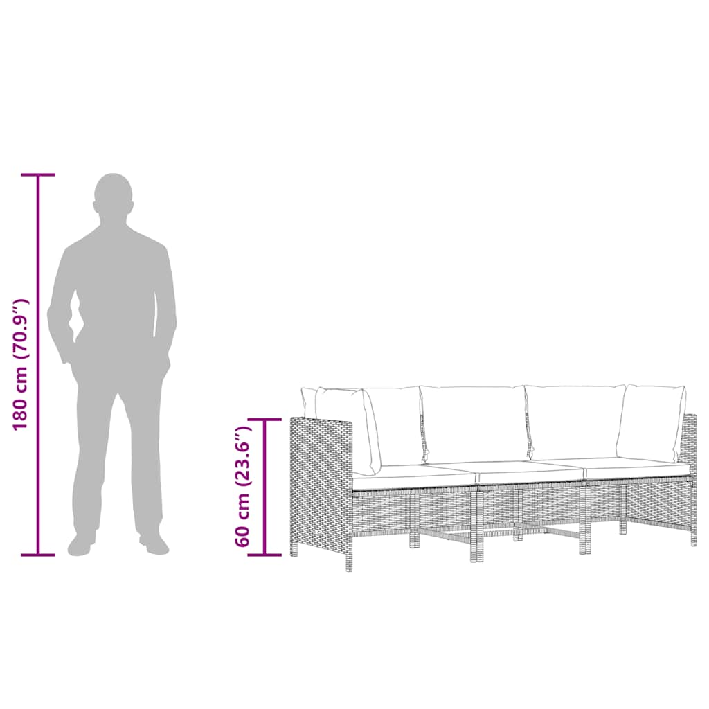 3-Seater Patio Sofa with Cushions Gray Poly Rattan