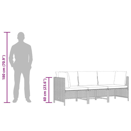 3-Seater Patio Sofa with Cushions Gray Poly Rattan