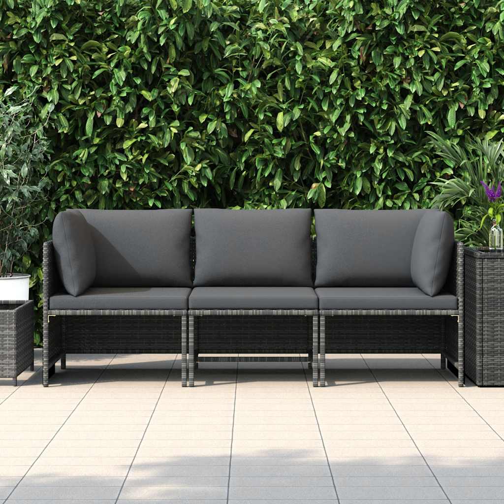 3-Seater Patio Sofa with Cushions Gray Poly Rattan