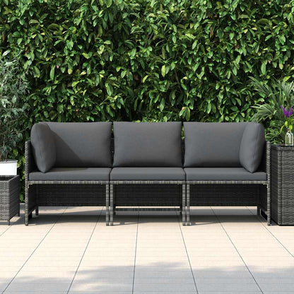 3-Seater Patio Sofa with Cushions Gray Poly Rattan