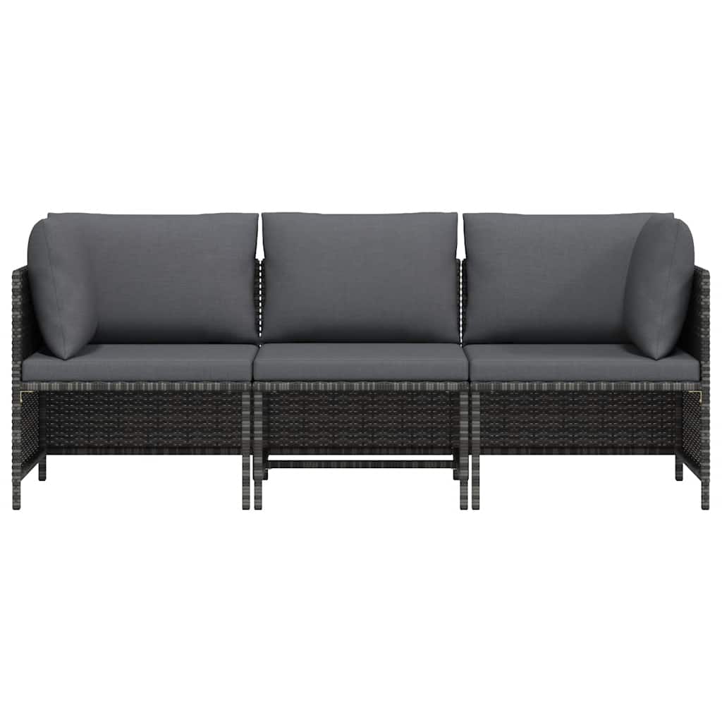 3-Seater Patio Sofa with Cushions Gray Poly Rattan