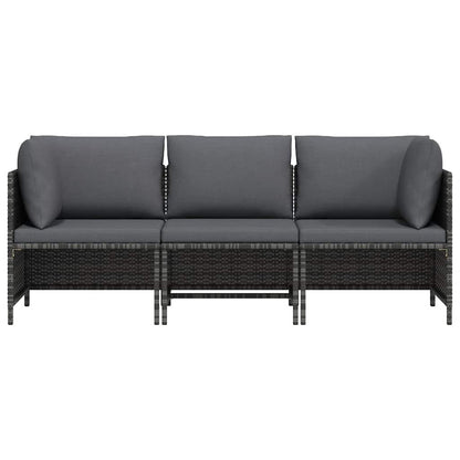 3-Seater Patio Sofa with Cushions Gray Poly Rattan