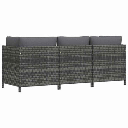 3-Seater Patio Sofa with Cushions Gray Poly Rattan