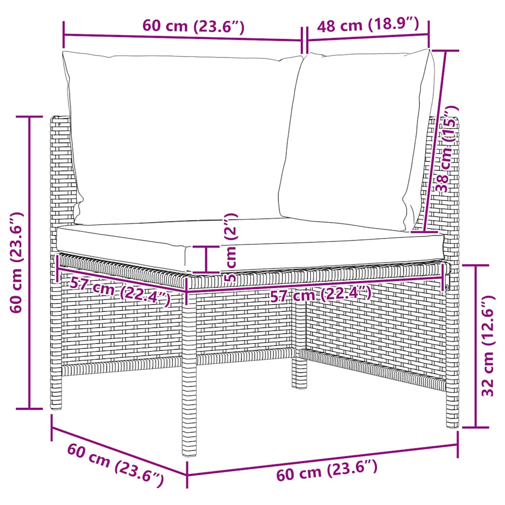 3-Seater Patio Sofa with Cushions Gray Poly Rattan