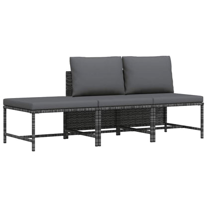 3 Piece Patio Sofa Set with Cushions Gray Poly Rattan