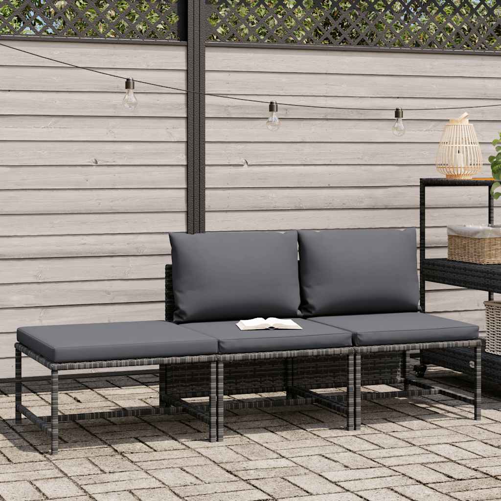 3 Piece Patio Sofa Set with Cushions Gray Poly Rattan
