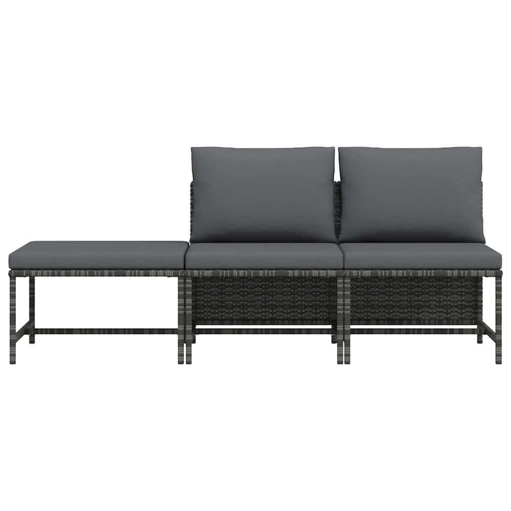 3 Piece Patio Sofa Set with Cushions Gray Poly Rattan
