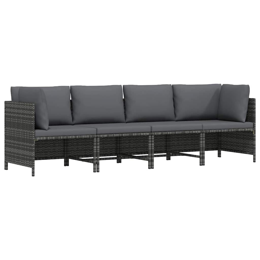 4-Seater Patio Sofa with Cushions Gray Poly Rattan