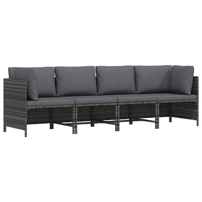 4-Seater Patio Sofa with Cushions Gray Poly Rattan