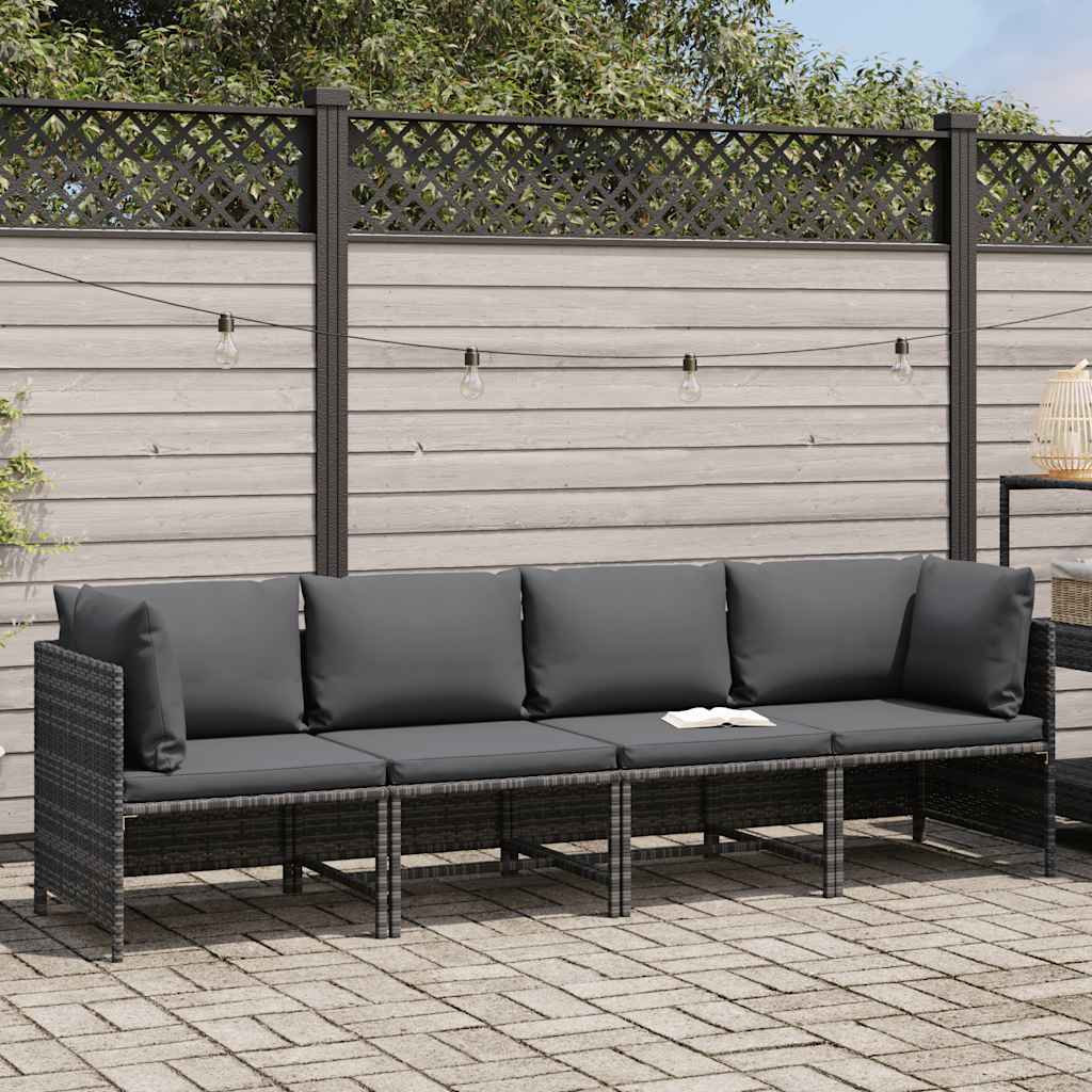 4-Seater Patio Sofa with Cushions Gray Poly Rattan