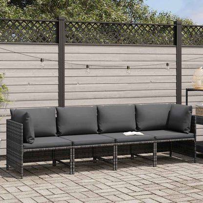 4-Seater Patio Sofa with Cushions Gray Poly Rattan