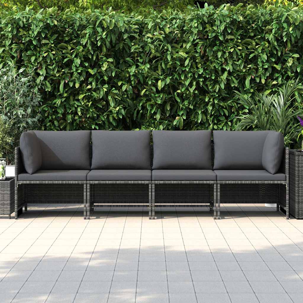 4-Seater Patio Sofa with Cushions Gray Poly Rattan