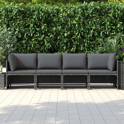 4-Seater Patio Sofa with Cushions Gray Poly Rattan