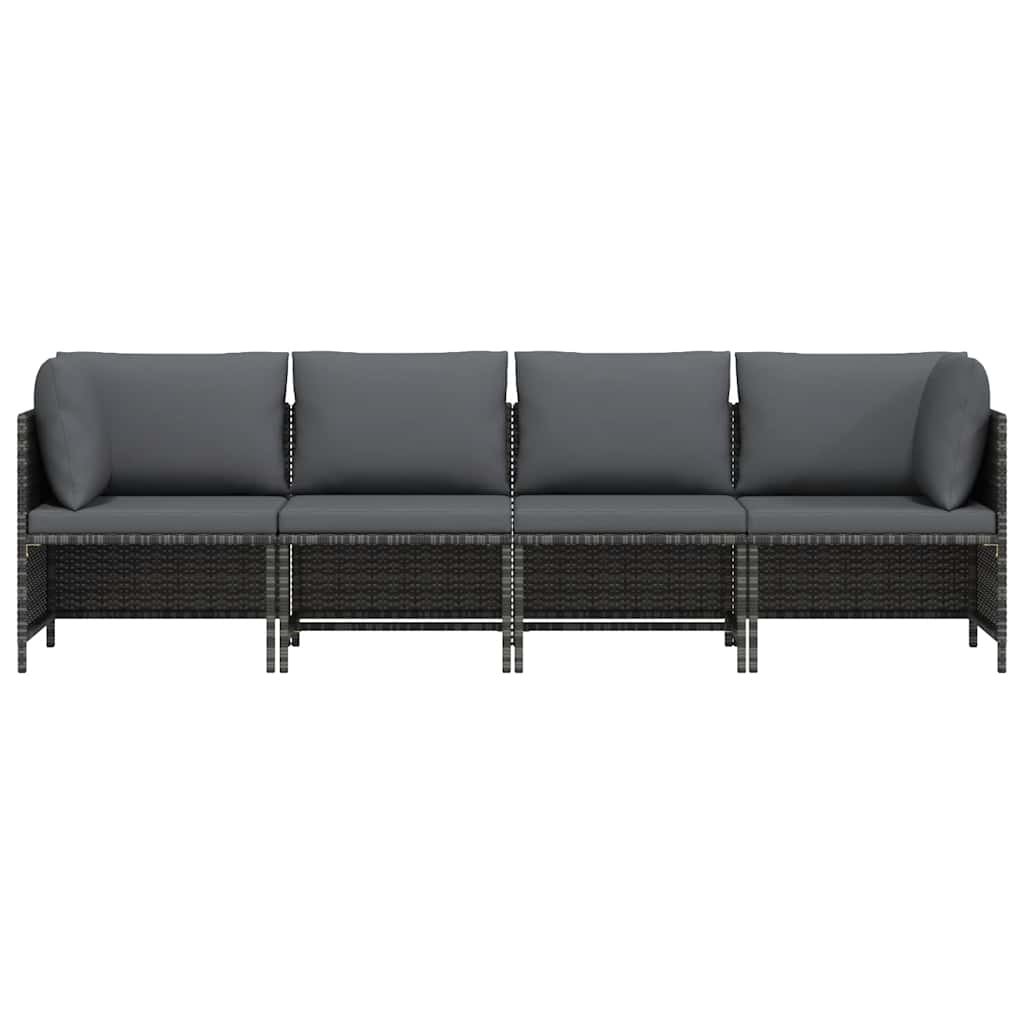 4-Seater Patio Sofa with Cushions Gray Poly Rattan
