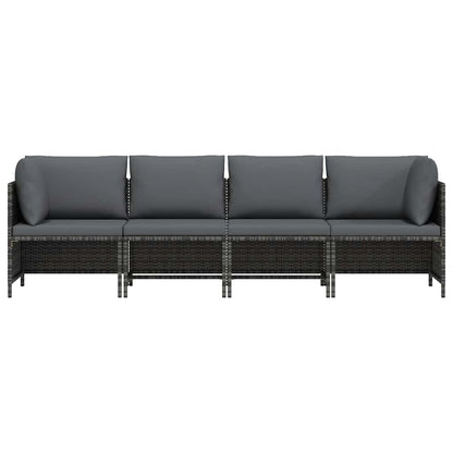 4-Seater Patio Sofa with Cushions Gray Poly Rattan