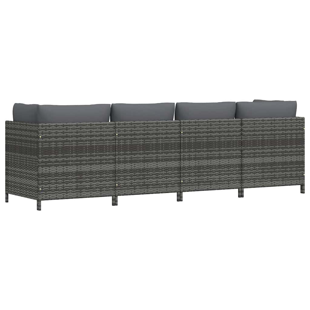 4-Seater Patio Sofa with Cushions Gray Poly Rattan