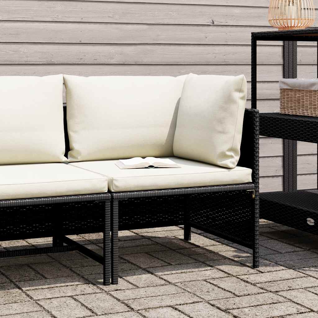 Sectional Corner Sofa with Cushions Black Poly Rattan
