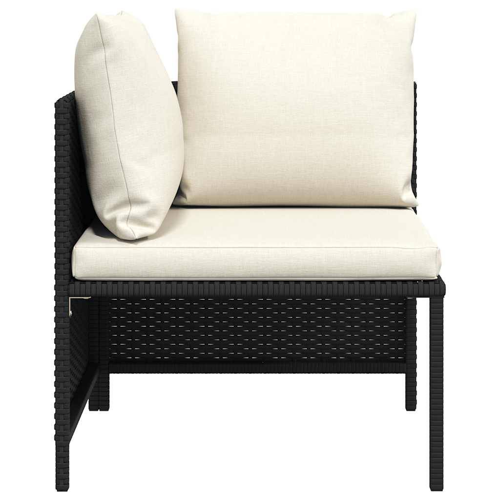 Sectional Corner Sofa with Cushions Black Poly Rattan