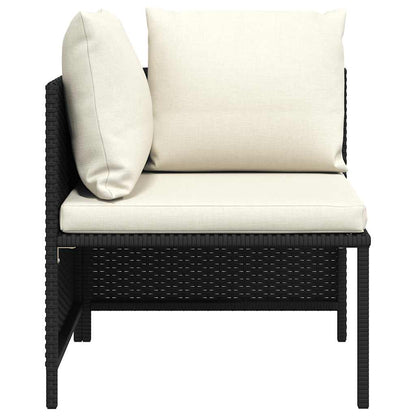 Sectional Corner Sofa with Cushions Black Poly Rattan