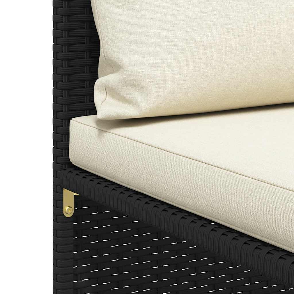 Sectional Corner Sofa with Cushions Black Poly Rattan