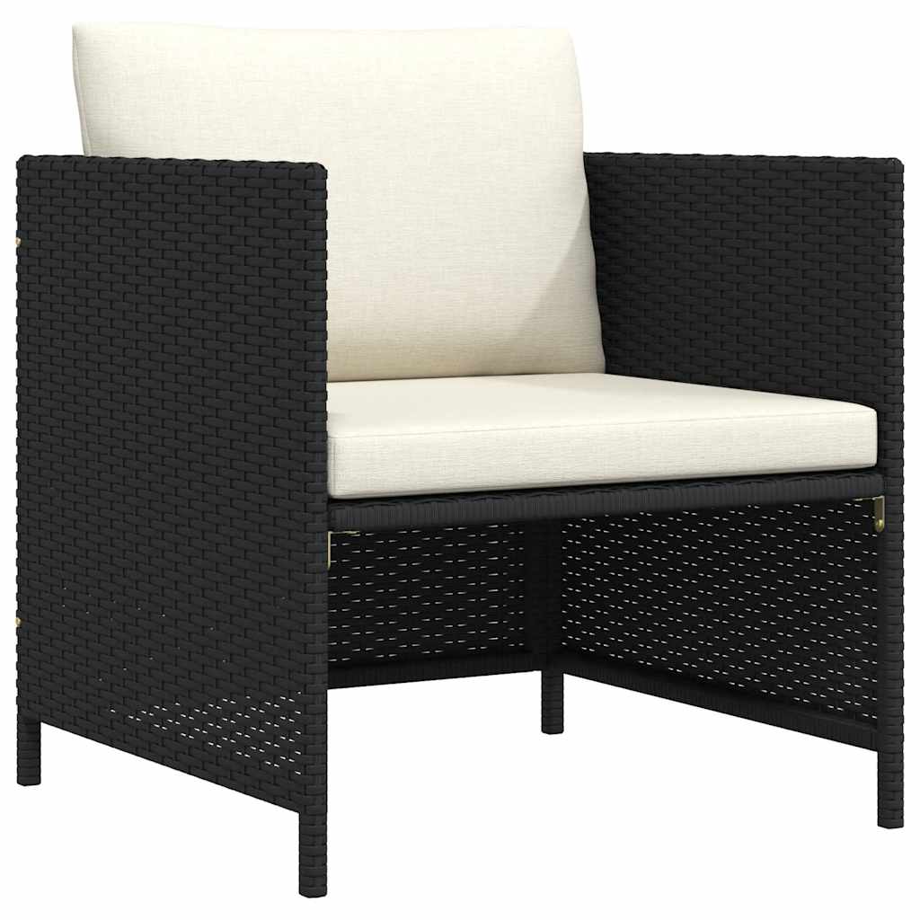 Patio Sofa with Cushions Black Poly Rattan