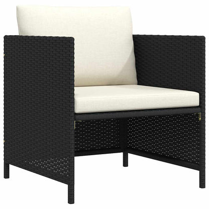 Patio Sofa with Cushions Black Poly Rattan