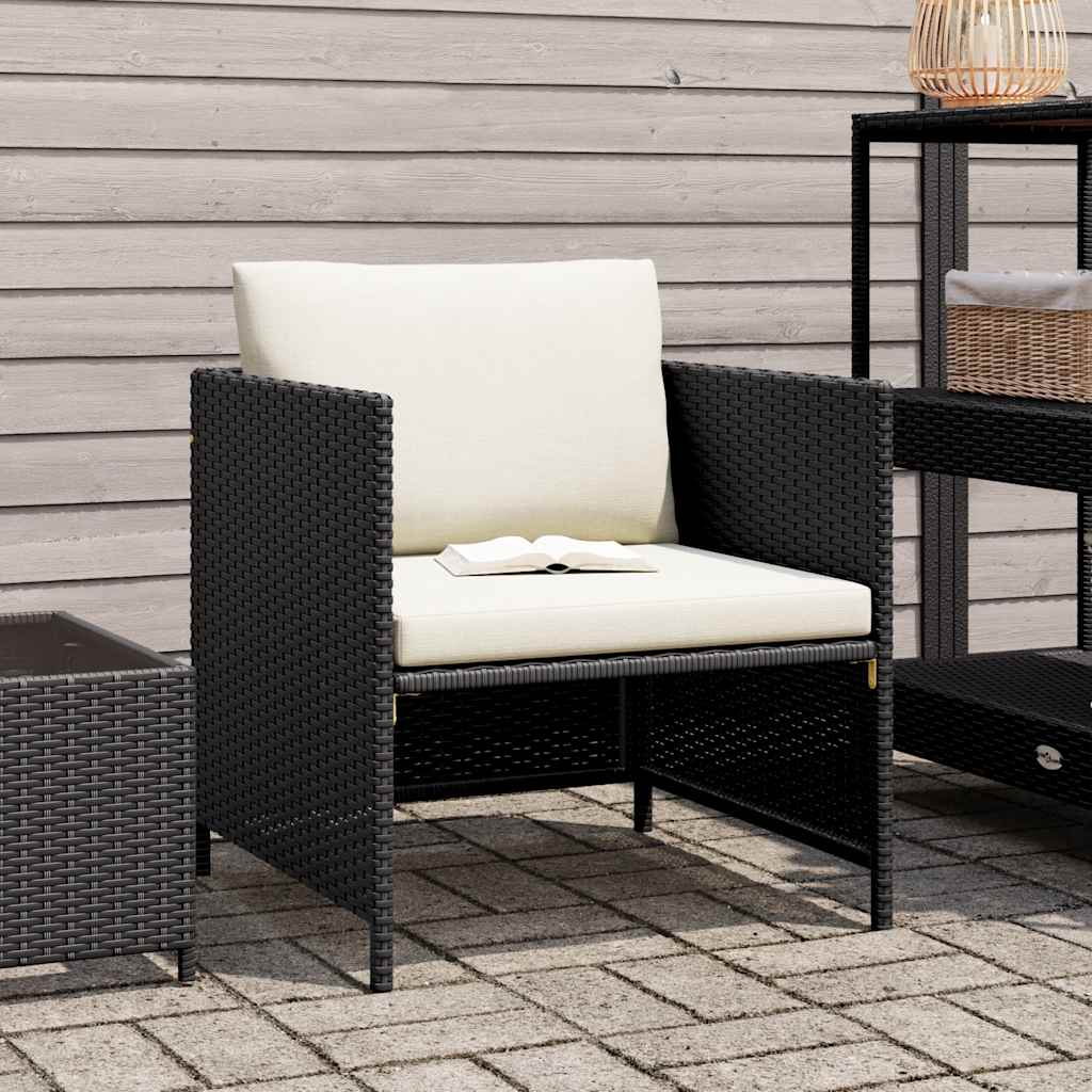 Patio Sofa with Cushions Black Poly Rattan