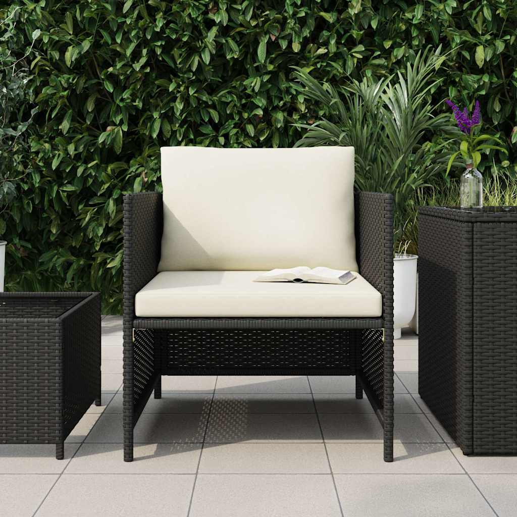 Patio Sofa with Cushions Black Poly Rattan