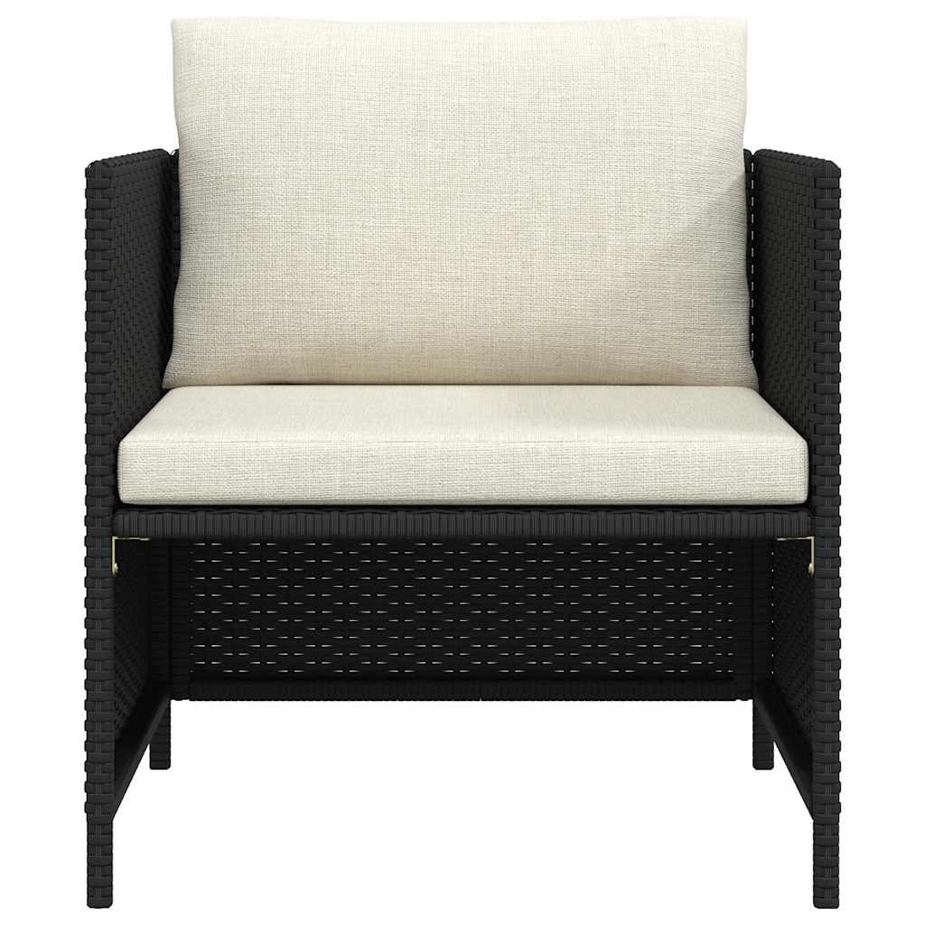 Patio Sofa with Cushions Black Poly Rattan
