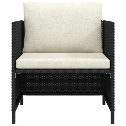Patio Sofa with Cushions Black Poly Rattan