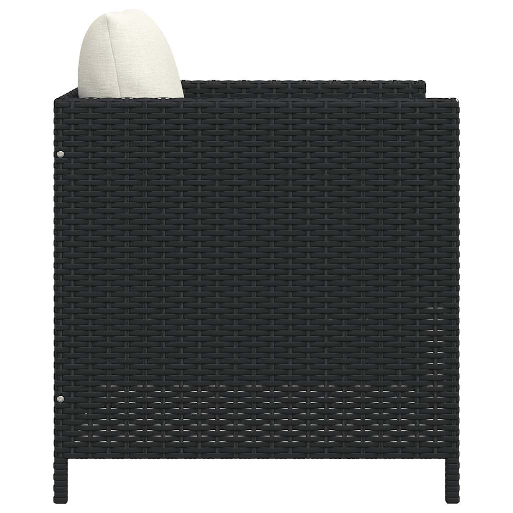 Patio Sofa with Cushions Black Poly Rattan