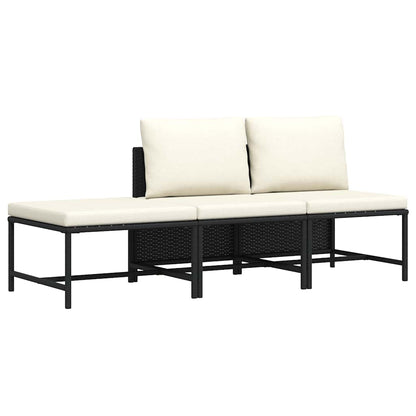 3 Piece Patio Sofa Set with Cushions Black Poly Rattan