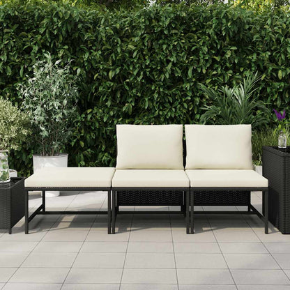 3 Piece Patio Sofa Set with Cushions Black Poly Rattan