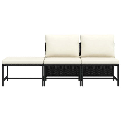 3 Piece Patio Sofa Set with Cushions Black Poly Rattan