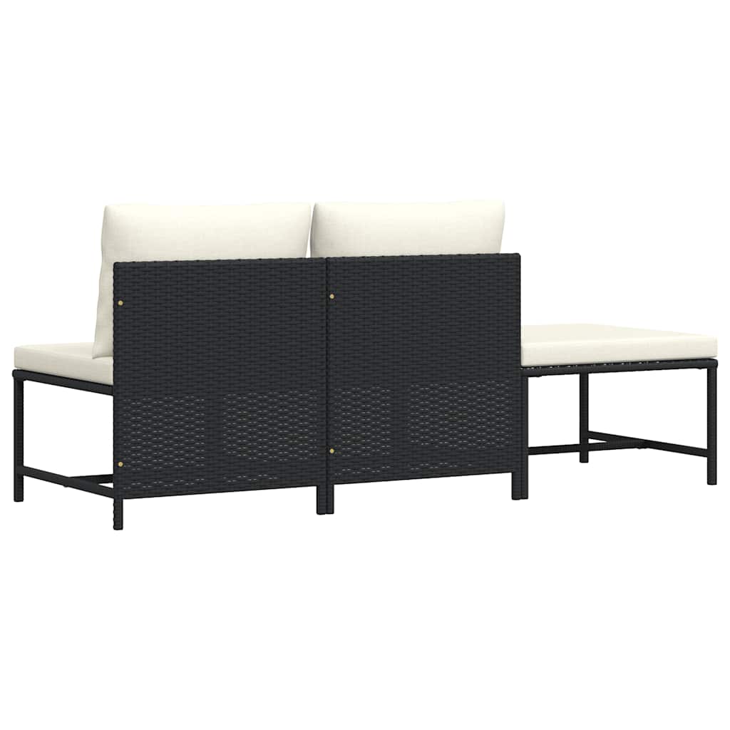 3 Piece Patio Sofa Set with Cushions Black Poly Rattan