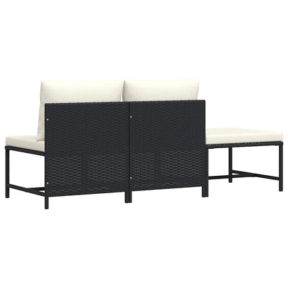 3 Piece Patio Sofa Set with Cushions Black Poly Rattan