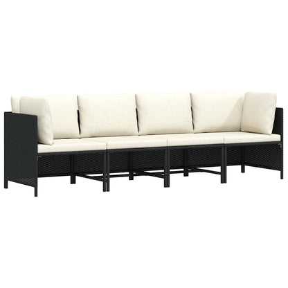 4-Seater Patio Sofa with Cushions Black Poly Rattan