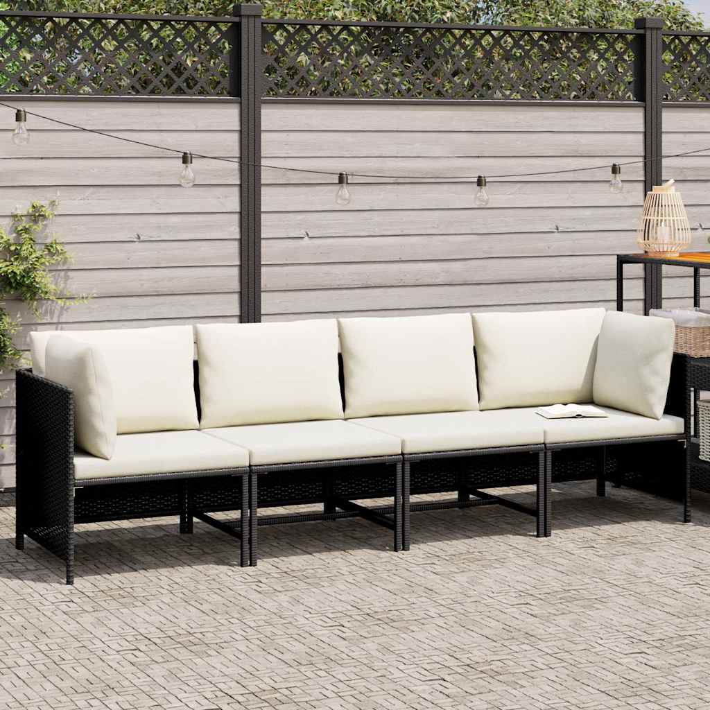 4-Seater Patio Sofa with Cushions Black Poly Rattan