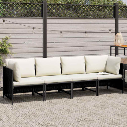 4-Seater Patio Sofa with Cushions Black Poly Rattan