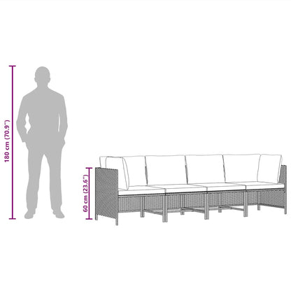 4-Seater Patio Sofa with Cushions Black Poly Rattan