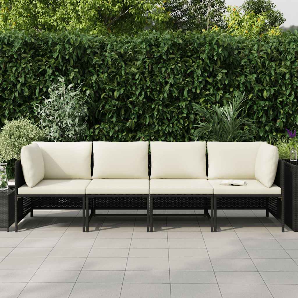 4-Seater Patio Sofa with Cushions Black Poly Rattan