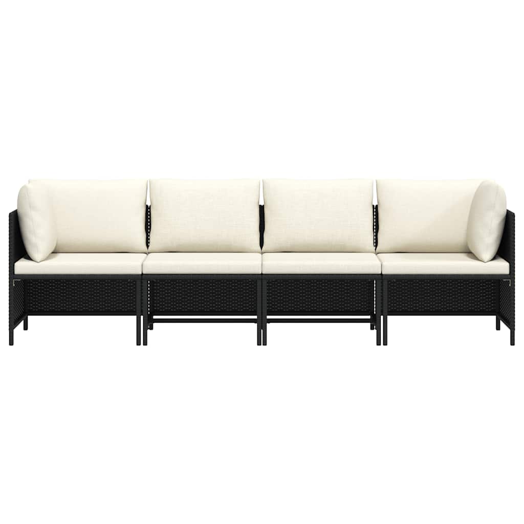 4-Seater Patio Sofa with Cushions Black Poly Rattan