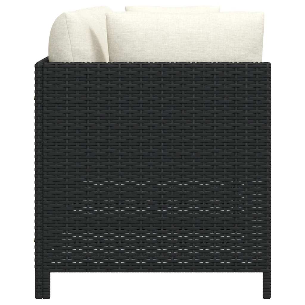 4-Seater Patio Sofa with Cushions Black Poly Rattan