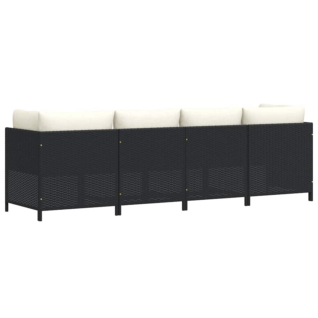 4-Seater Patio Sofa with Cushions Black Poly Rattan